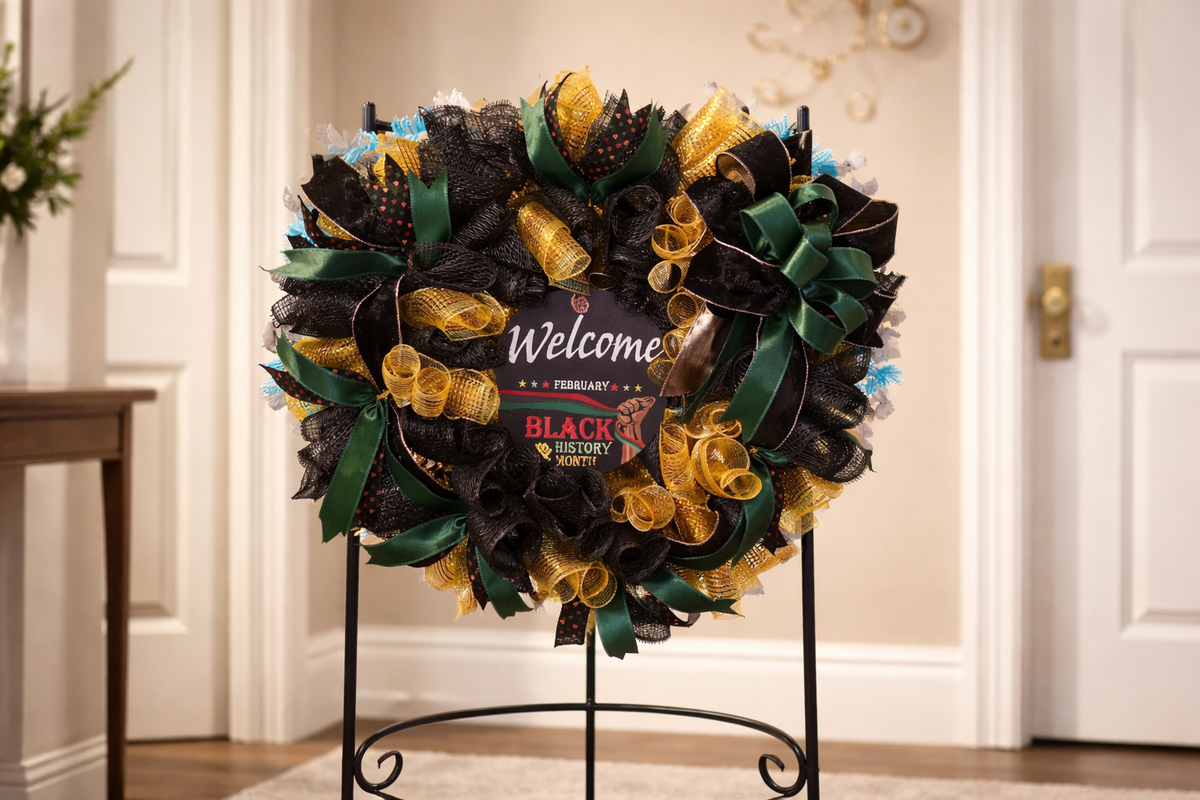 Yellow and Black History Month Wreath