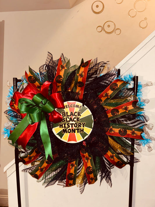 Red and Green Black History Month Wreath