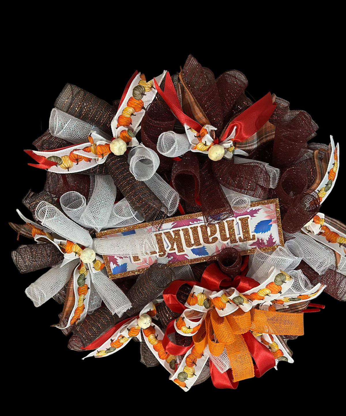 Brown, Red & White Fall Wreath