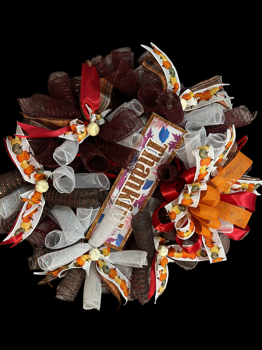 Brown, Red & White Fall Wreath