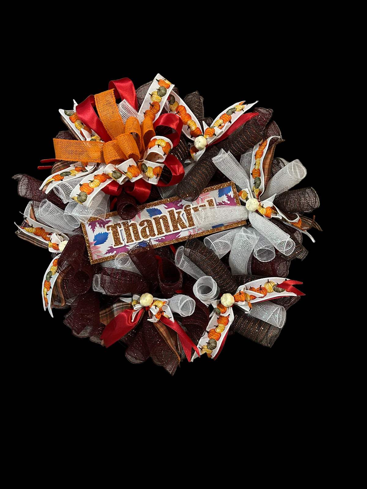 Brown, Red & White Fall Wreath